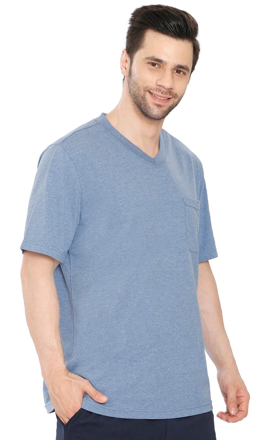 Men's Heavyweight Short Sleeve V-Neck T-Shirt – Relaxed Fit Cotton Blend with Pocket TURTLE BAY APPAREL