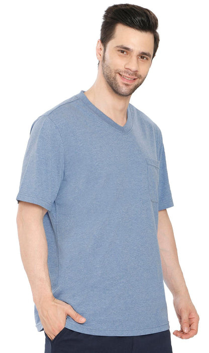 Men's Heavyweight Short Sleeve V-Neck T-Shirt – Relaxed Fit Cotton Blend with Pocket TURTLE BAY APPAREL