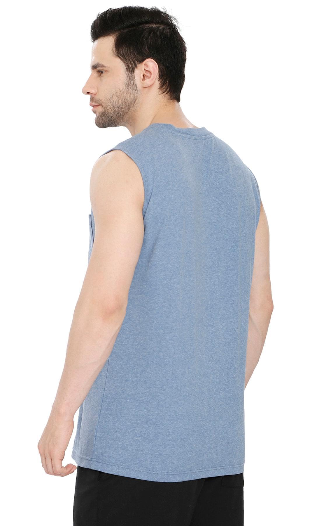 Men’s Sleeveless Crew Neck T-Shirt – Regular Fit, Heavier Cotton Blend Jersey with Chest Pocket TURTLE BAY APPAREL
