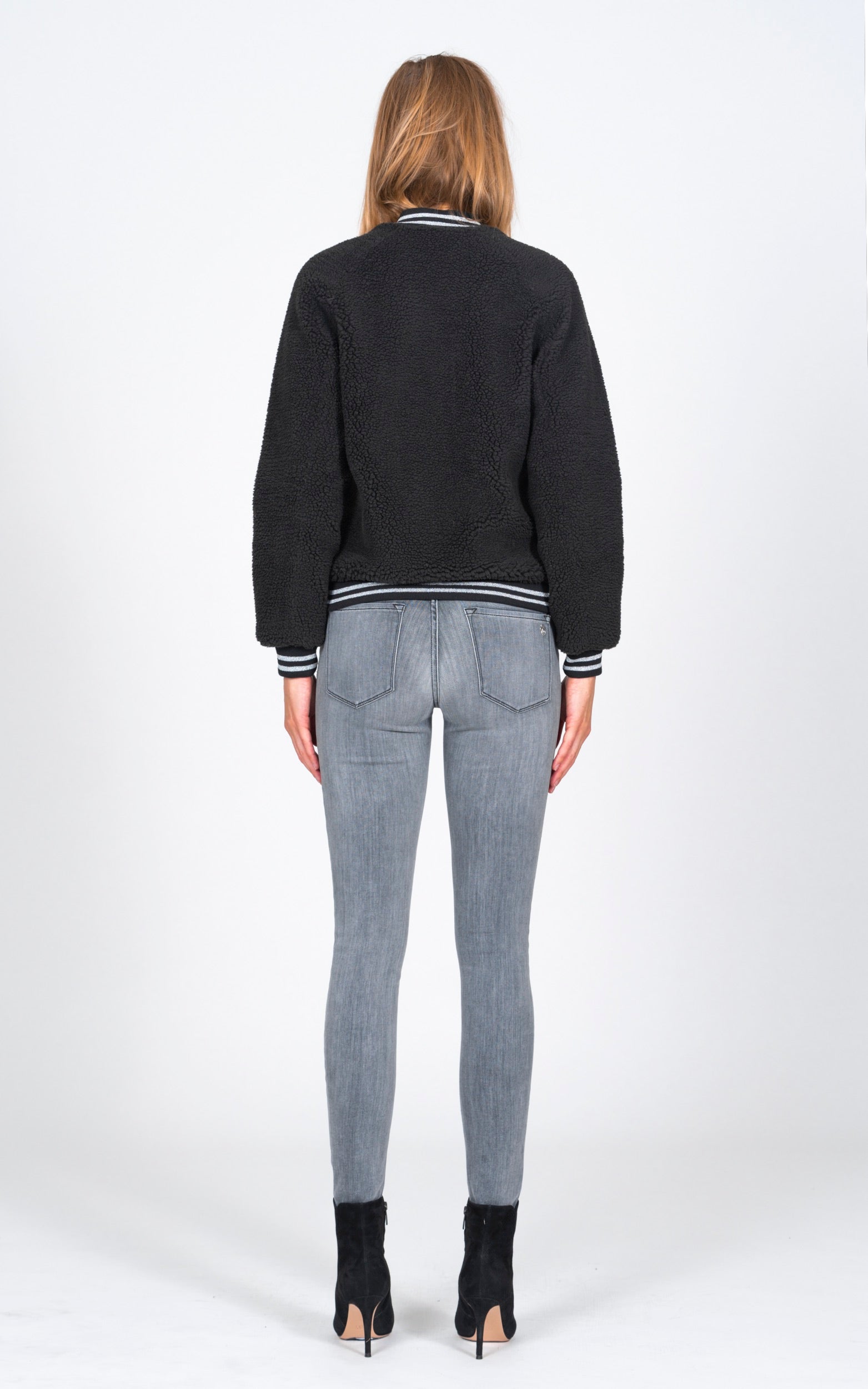 Varsity Jacket - Black Sherpa Black Orchid Denim