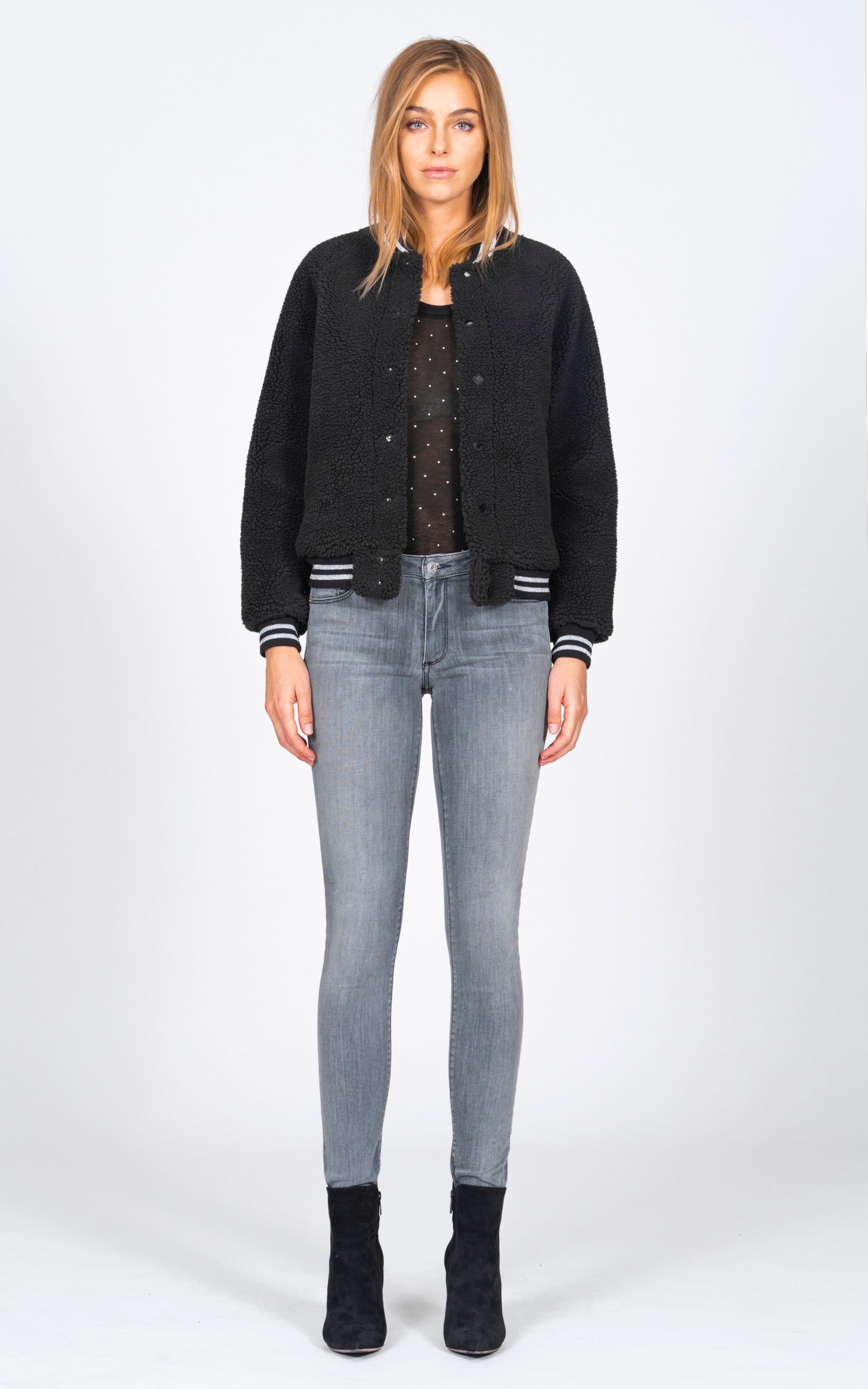 Varsity Jacket - Black Sherpa Black Orchid Denim