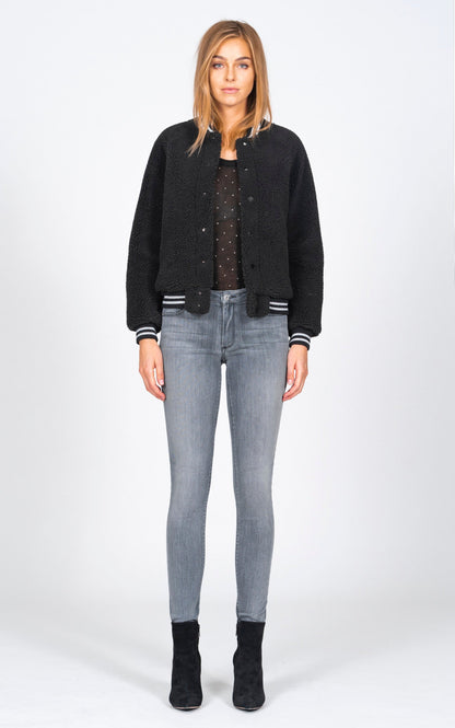 Varsity Jacket - Black Sherpa Black Orchid Denim