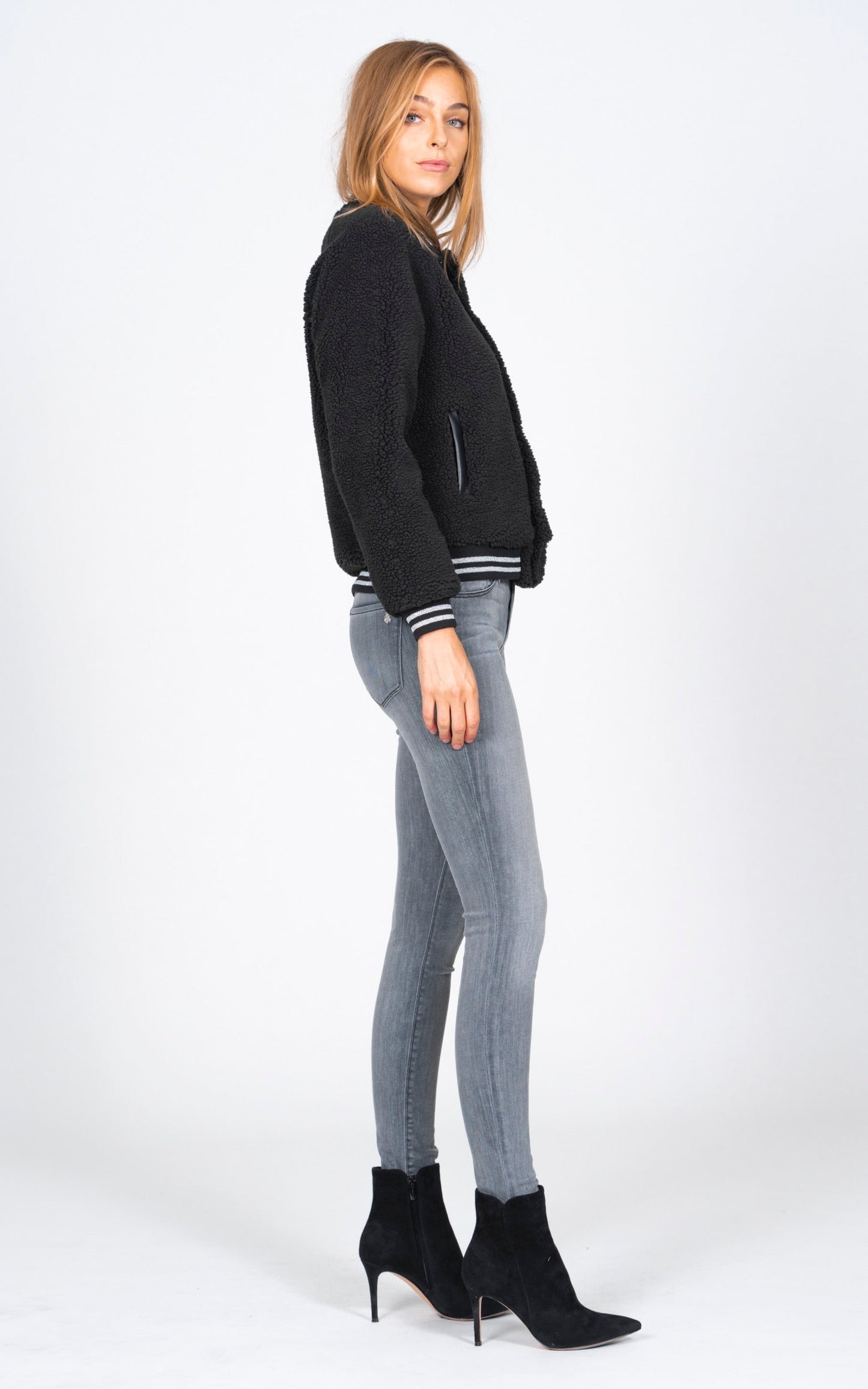Varsity Jacket - Black Sherpa Black Orchid Denim