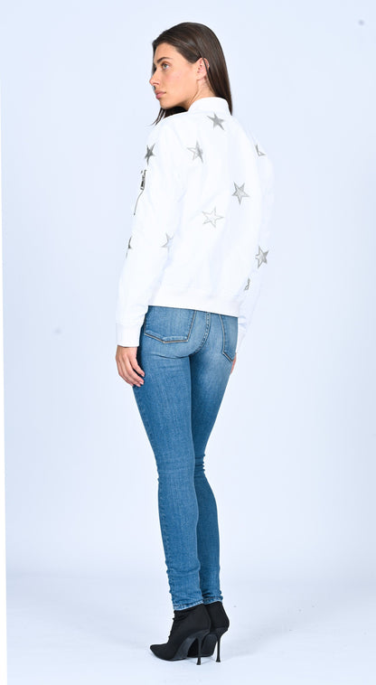 Star Bomber Jacket-  White Black Orchid Denim