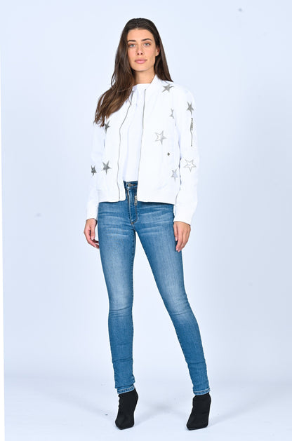 Star Bomber Jacket-  White Black Orchid Denim