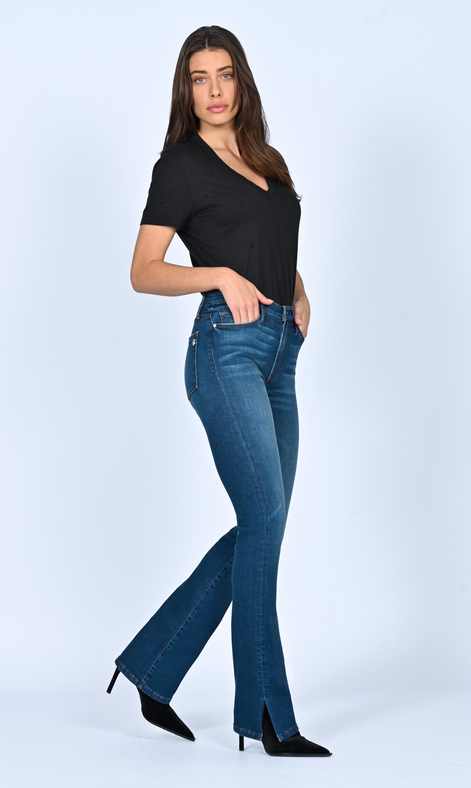 Talissa High Waisted Slice Heel - Make It Rain Black Orchid Denim