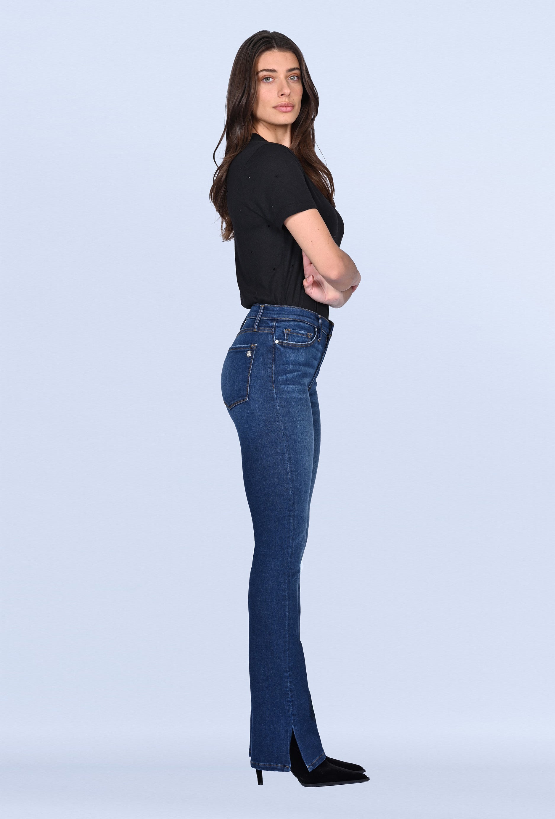 Talissa High Waisted Slice Heel - Make It Rain Black Orchid Denim