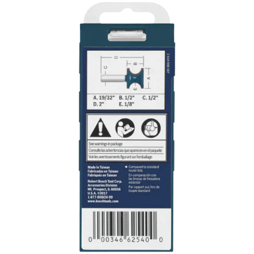 BOSCH 84432MC 1/4 In. 19/32 In. x 1/2 In. Carbide-Tipped Bullnose Router Bit VM Hardware