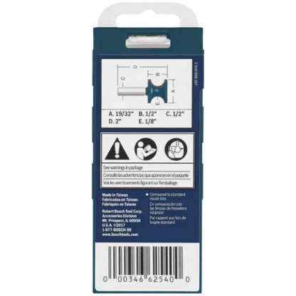 BOSCH 84432MC 1/4 In. 19/32 In. x 1/2 In. Carbide-Tipped Bullnose Router Bit VM Hardware