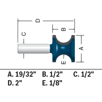 BOSCH 84432MC 1/4 In. 19/32 In. x 1/2 In. Carbide-Tipped Bullnose Router Bit VM Hardware