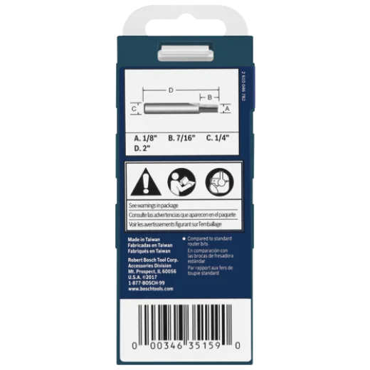 BOSCH 85213MC 1/8 In. x 1/2 In. Solid Carbide Double-Flute Straight Router Bit VM Hardware