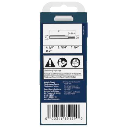 BOSCH 85213MC 1/8 In. x 1/2 In. Solid Carbide Double-Flute Straight Router Bit VM Hardware