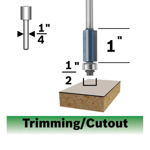 BOSCH 85216MC 1/2 In. x 1 In. Carbide-Tipped Triple-Flute Flush Trim Router Bit VM Hardware
