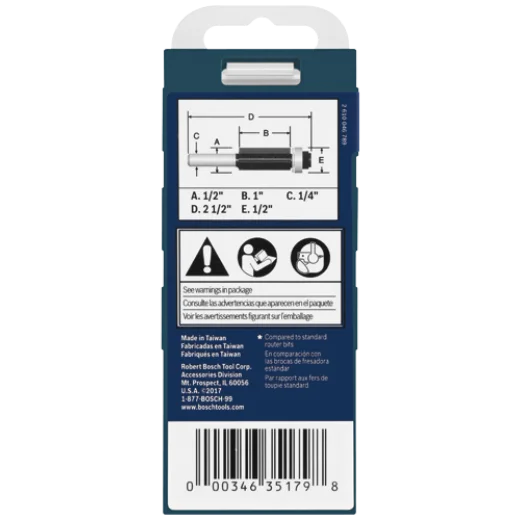BOSCH 85216MC 1/2 In. x 1 In. Carbide-Tipped Triple-Flute Flush Trim Router Bit VM Hardware