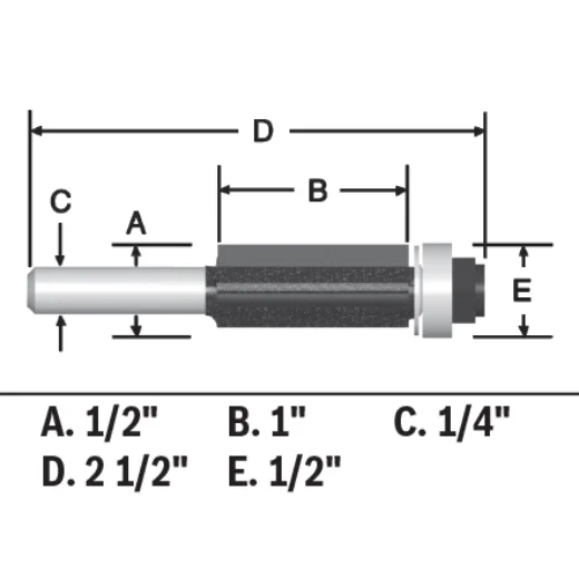 BOSCH 85216MC 1/2 In. x 1 In. Carbide-Tipped Triple-Flute Flush Trim Router Bit VM Hardware