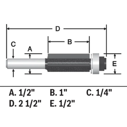 BOSCH 85216MC 1/2 In. x 1 In. Carbide-Tipped Triple-Flute Flush Trim Router Bit VM Hardware