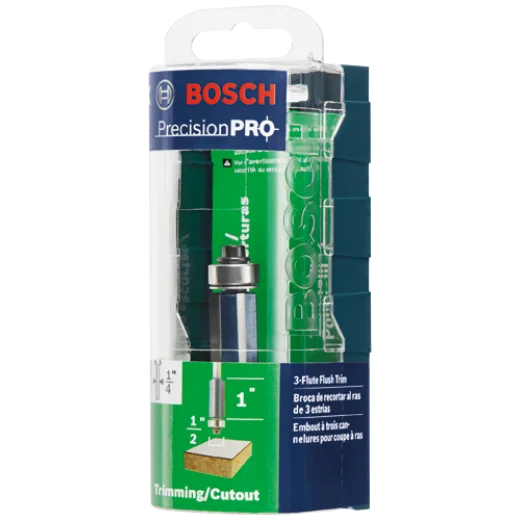 BOSCH 85216MC 1/2 In. x 1 In. Carbide-Tipped Triple-Flute Flush Trim Router Bit VM Hardware