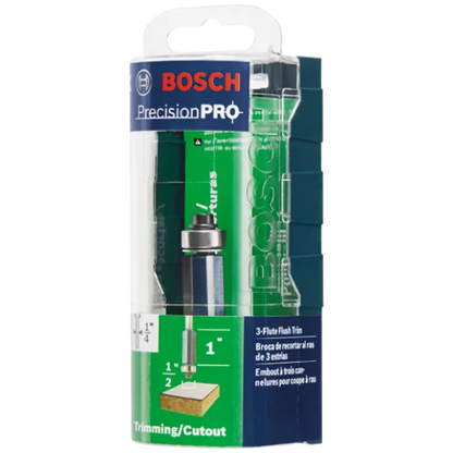 BOSCH 85216MC 1/2 In. x 1 In. Carbide-Tipped Triple-Flute Flush Trim Router Bit VM Hardware