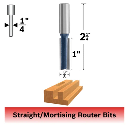 BOSCH 85225MC 3/8 In. x 1 In. Carbide Tipped 2-Flute Straight Bit (Router Bit) VM Hardware