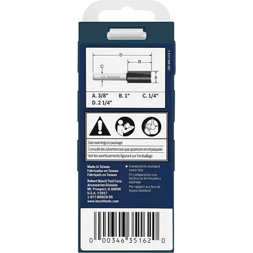 BOSCH 85225MC 3/8 In. x 1 In. Carbide Tipped 2-Flute Straight Bit (Router Bit) VM Hardware