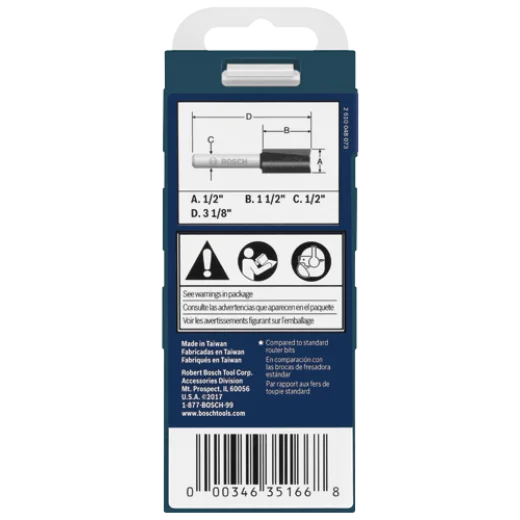 BOSCH 85242MC 1/2 In. x 1-1/2 In. Carbide-Tipped Double-Flute Straight Router Bit VM Hardware