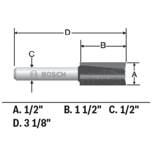 BOSCH 85242MC 1/2 In. x 1-1/2 In. Carbide-Tipped Double-Flute Straight Router Bit VM Hardware