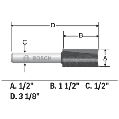 BOSCH 85242MC 1/2 In. x 1-1/2 In. Carbide-Tipped Double-Flute Straight Router Bit VM Hardware