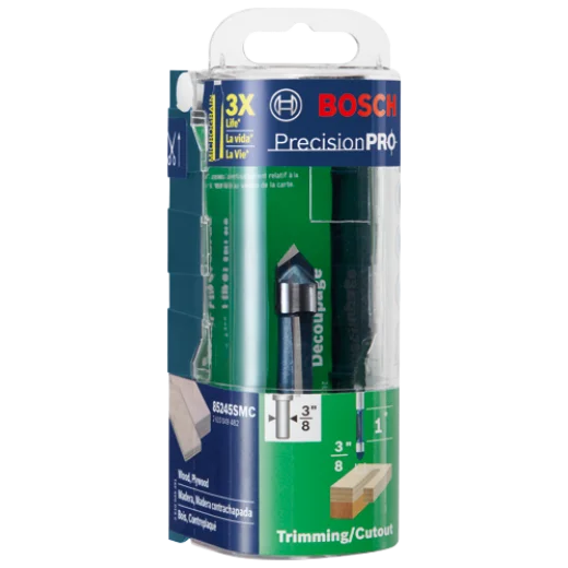 BOSCH 85245SMC 3/8 In. x 1 In. Carbide-Tipped Single-Flute Shear Angle Pilot Panel Router Bit VM Hardware