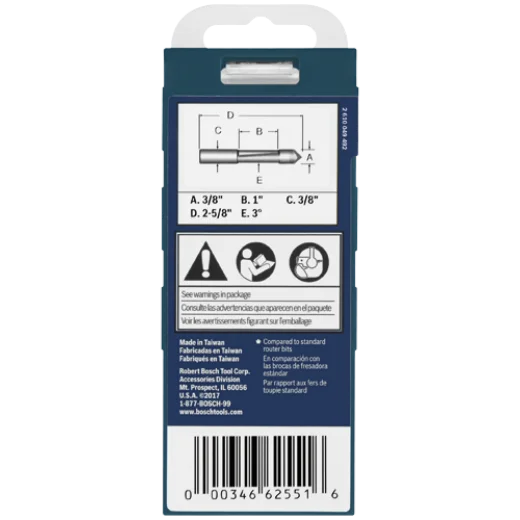 BOSCH 85245SMC 3/8 In. x 1 In. Carbide-Tipped Single-Flute Shear Angle Pilot Panel Router Bit VM Hardware