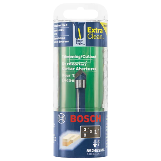 BOSCH 85245SMC 3/8 In. x 1 In. Carbide-Tipped Single-Flute Shear Angle Pilot Panel Router Bit VM Hardware