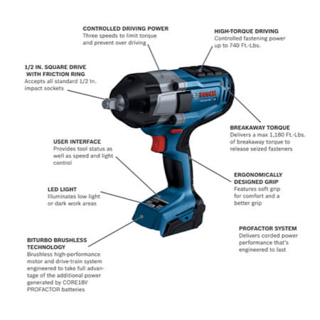 BOSCH GDS18V-740N PROFACTOR 18V 1/2 In. Impact Wrench with Friction Ring (Bare Tool) VM Hardware