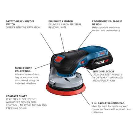 BOSCH GEX18V-5N 18V Brushless 5 In. Random Orbit Sander (Bare Tool) VM Hardware