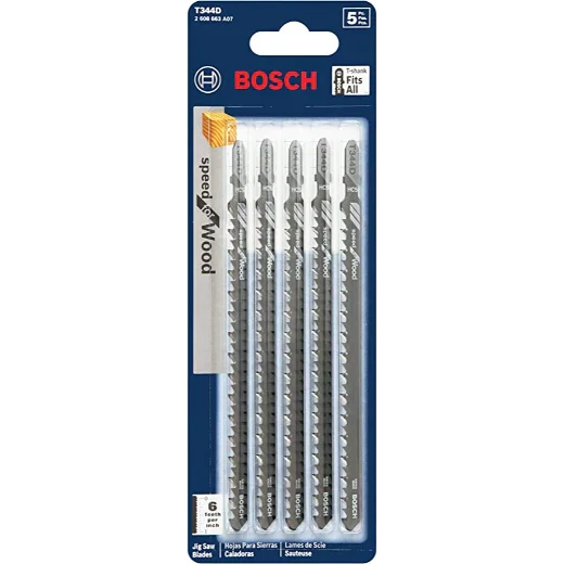BOSCH T344D 5-Piece 6 In. 6 TPI Speed for Wood T-Shank Jig Saw Blades VM Hardware