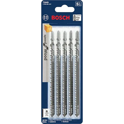 BOSCH T344D 5-Piece 6 In. 6 TPI Speed for Wood T-Shank Jig Saw Blades VM Hardware