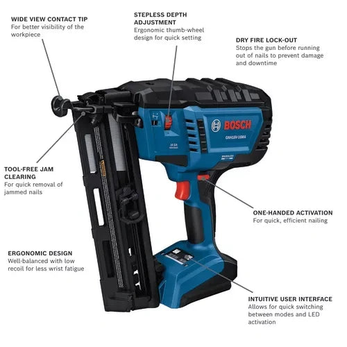BOSCH GNH18V-16MAN 16-gauge Angled Finish Nail (Bare Tool) VM Hardware
