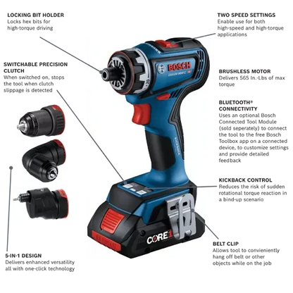 BOSCH GSR18V-800FCB24 18V Drill/Driver with 5-In-1 Flexiclick® System and (2) CORE18V® 4 Ah Advanced Power Battery VM Hardware