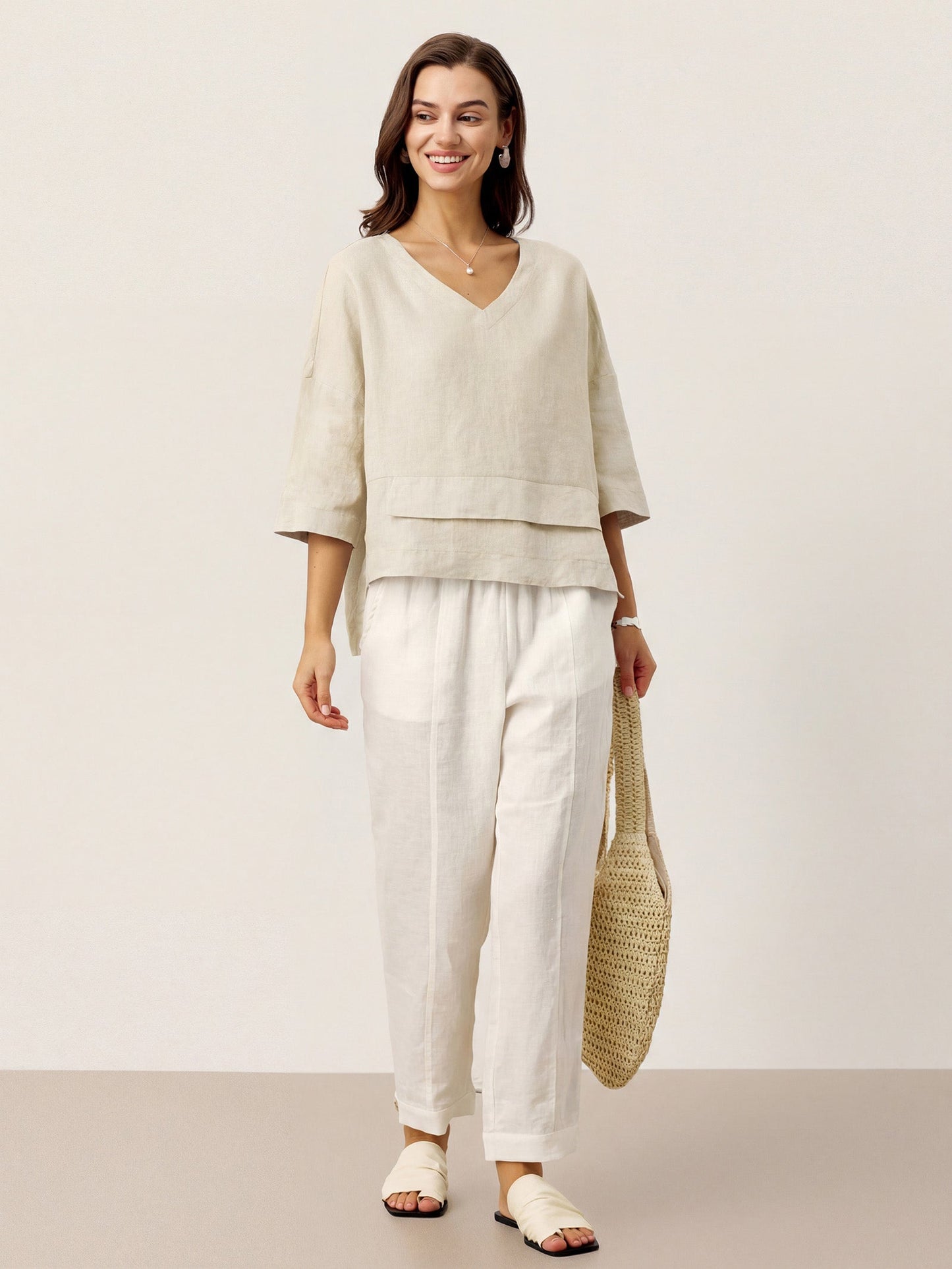 100% Linen Drop Shoulder Asymmetric Layered Hem Overtop VIOLA LINTICO