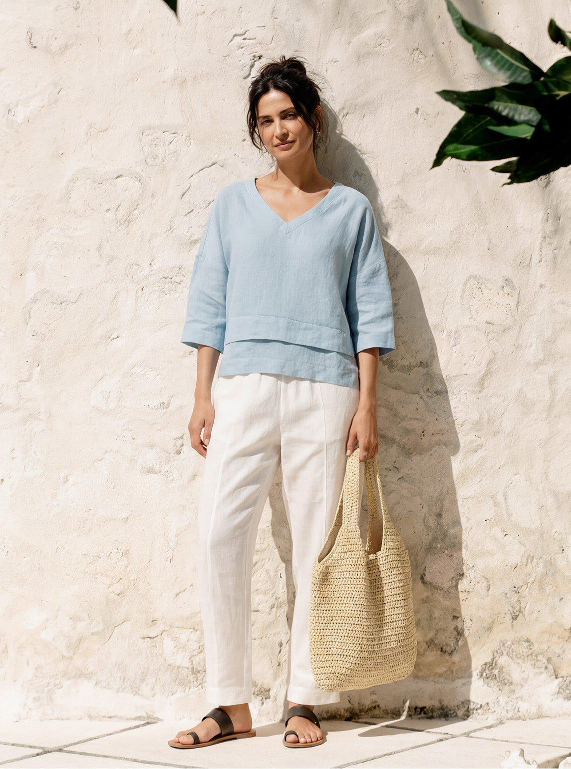 100% Linen Drop Shoulder Asymmetric Layered Hem Overtop VIOLA LINTICO