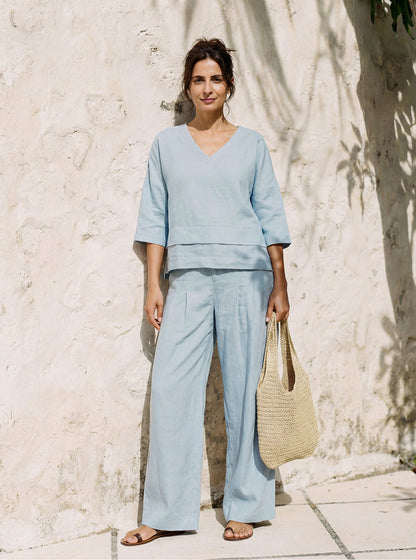 100% Linen Drop Shoulder Asymmetric Layered Hem Overtop VIOLA LINTICO