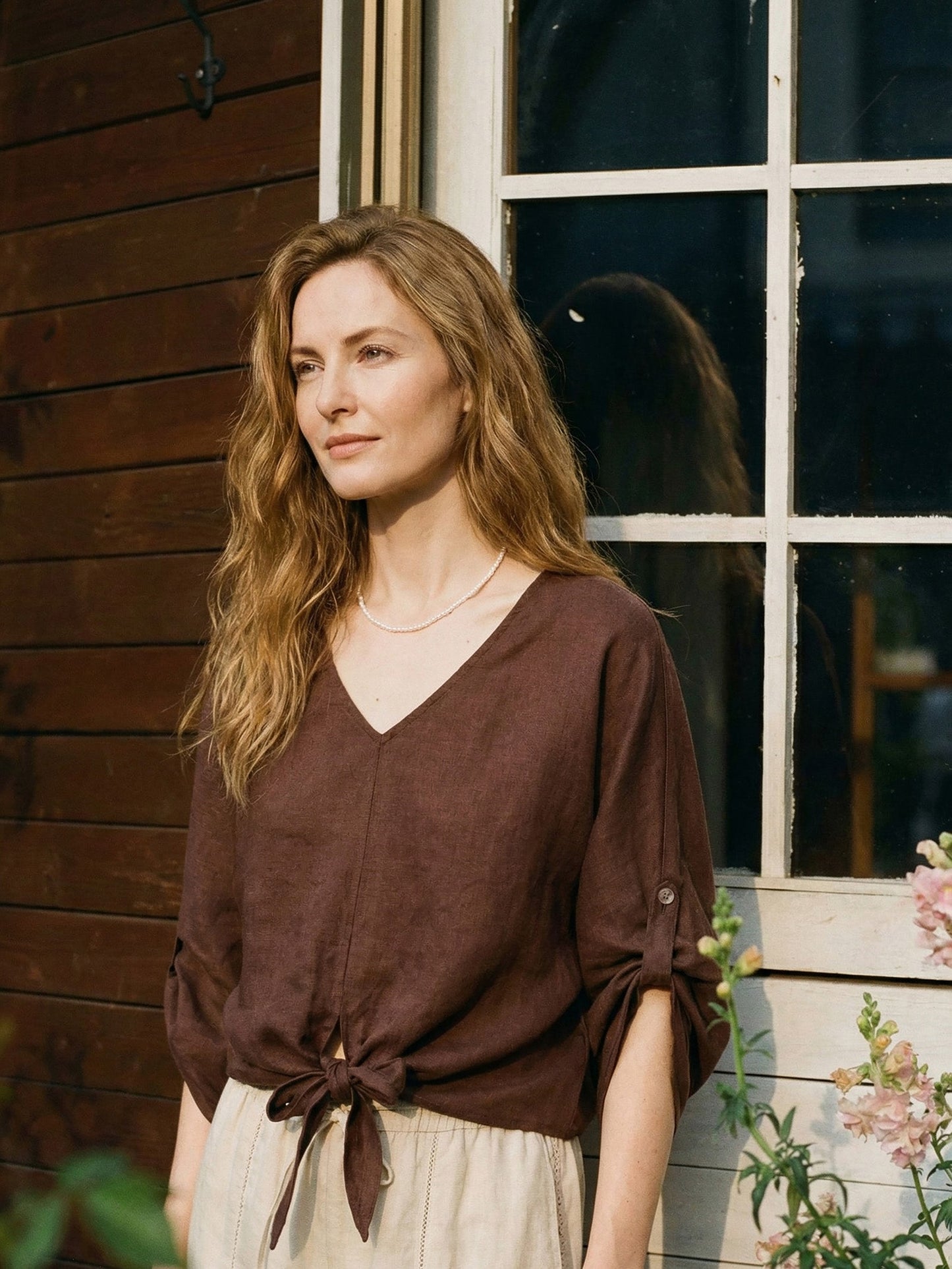 100% Linen Twist-Hem Batwing Top LAVENA LINTICO