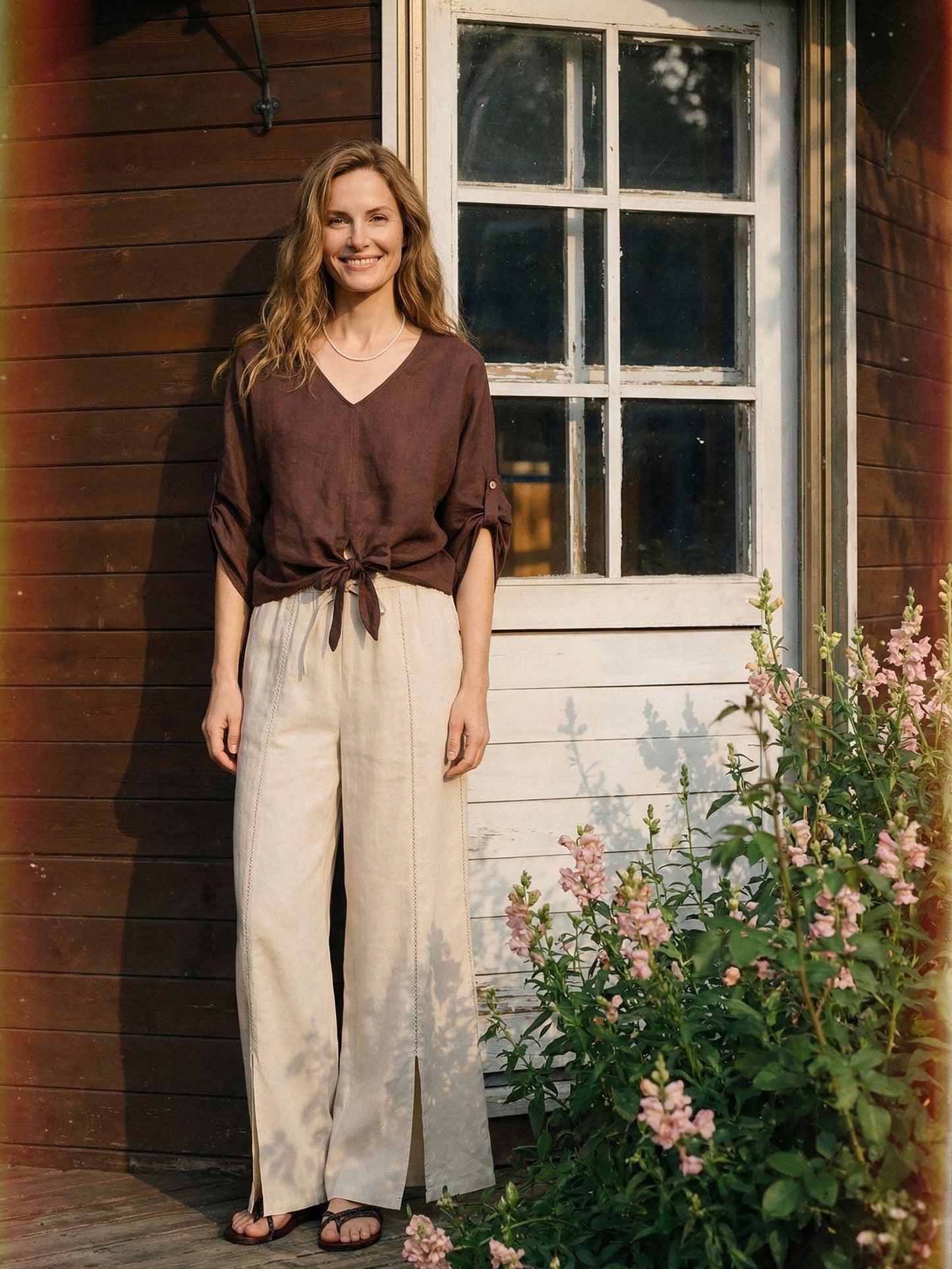 100% Linen Twist-Hem Batwing Top LAVENA LINTICO