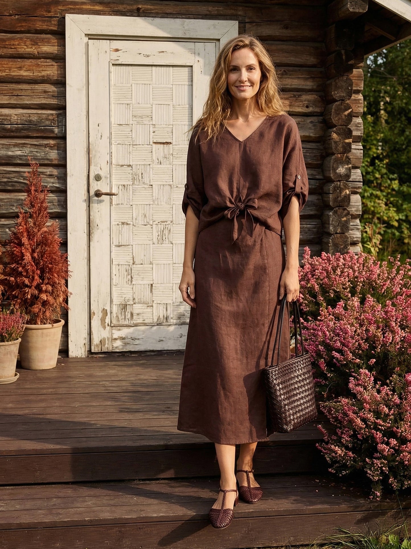 100% Linen Twist-Hem Batwing Top LAVENA LINTICO