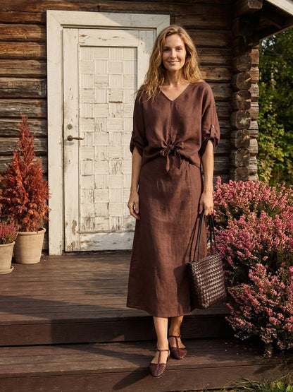 100% Linen Twist-Hem Batwing Top LAVENA LINTICO