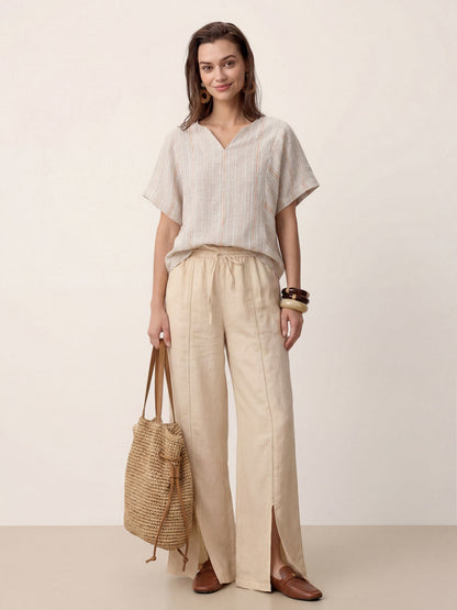 Linen Split-Neck Drop-Shoulder Top KIERA LINTICO