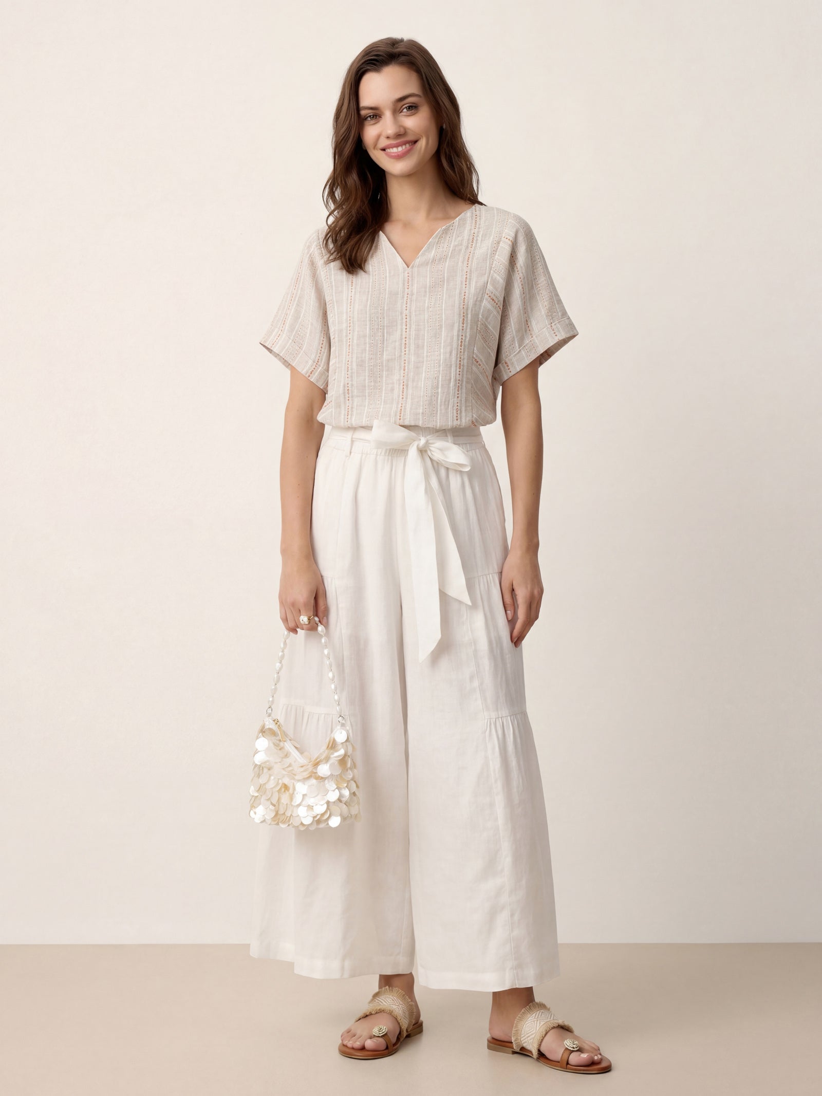 Linen Split-Neck Drop-Shoulder Top KIERA LINTICO
