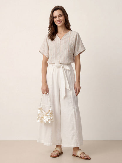 Linen Split-Neck Drop-Shoulder Top KIERA LINTICO