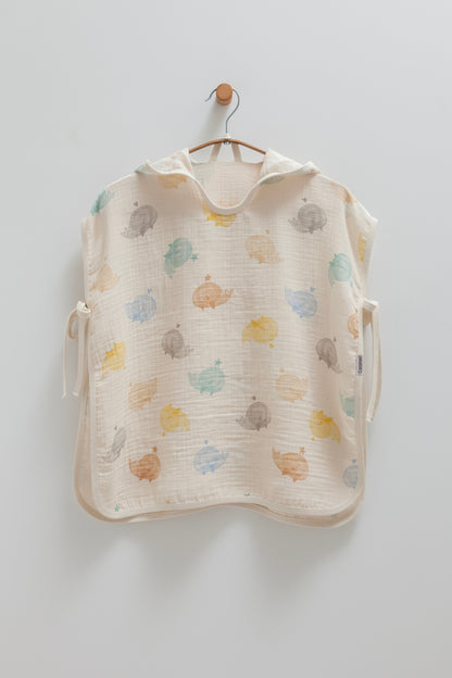 Whale Muslin Poncho- Beige Honey and Hive