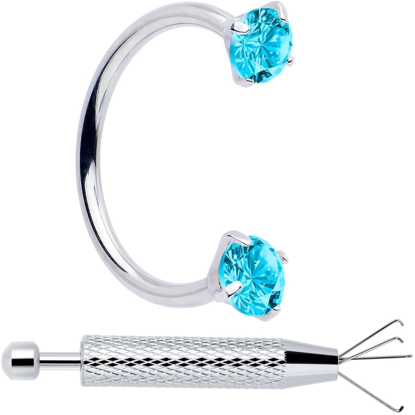 Double Gem Horseshoe Nose Ring Kit with Ball Grabber BodyCandy
