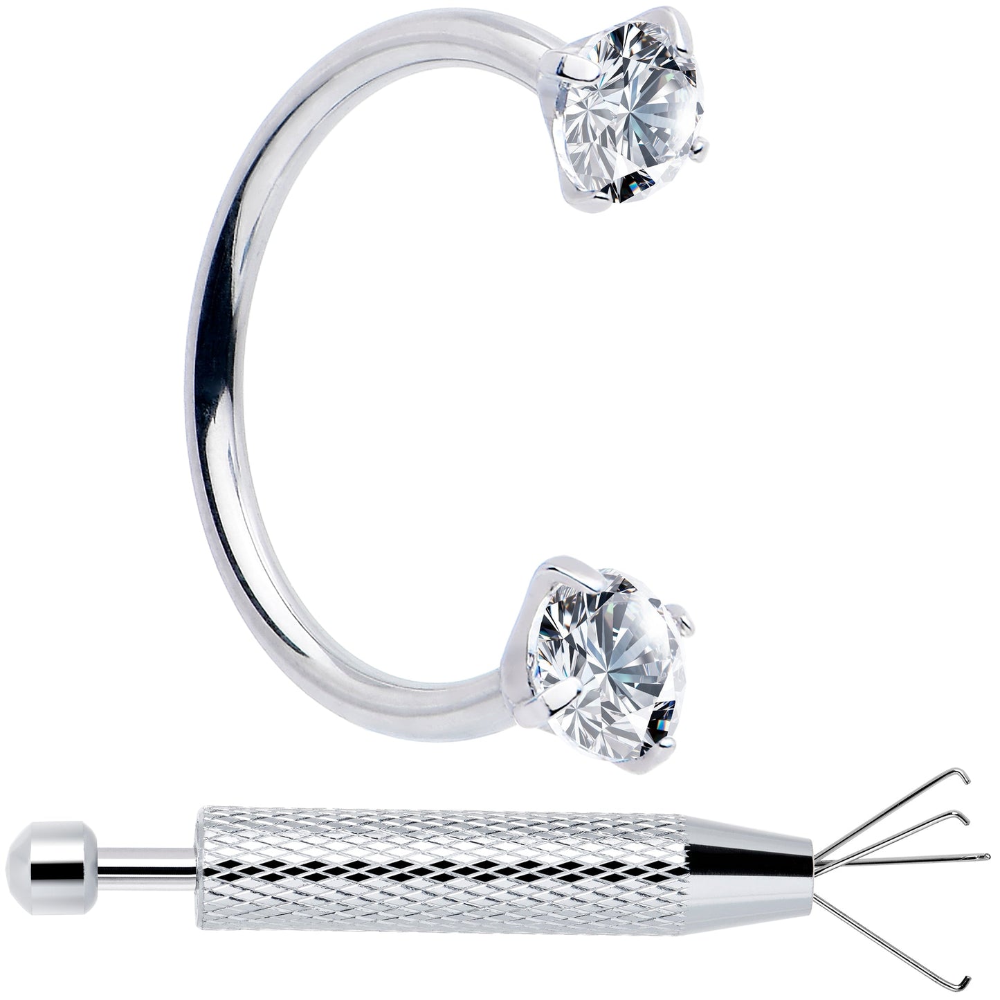 Double Gem Horseshoe Nose Ring Kit with Ball Grabber BodyCandy