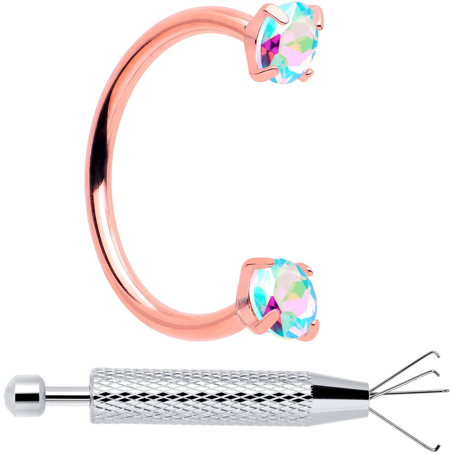 Double Gem Horseshoe Nose Ring Kit with Ball Grabber BodyCandy